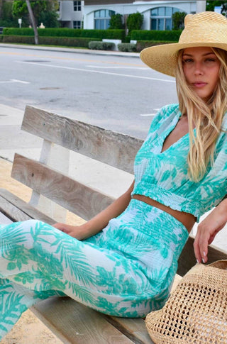 Smocked Pants in Bermuda Palm - obligato