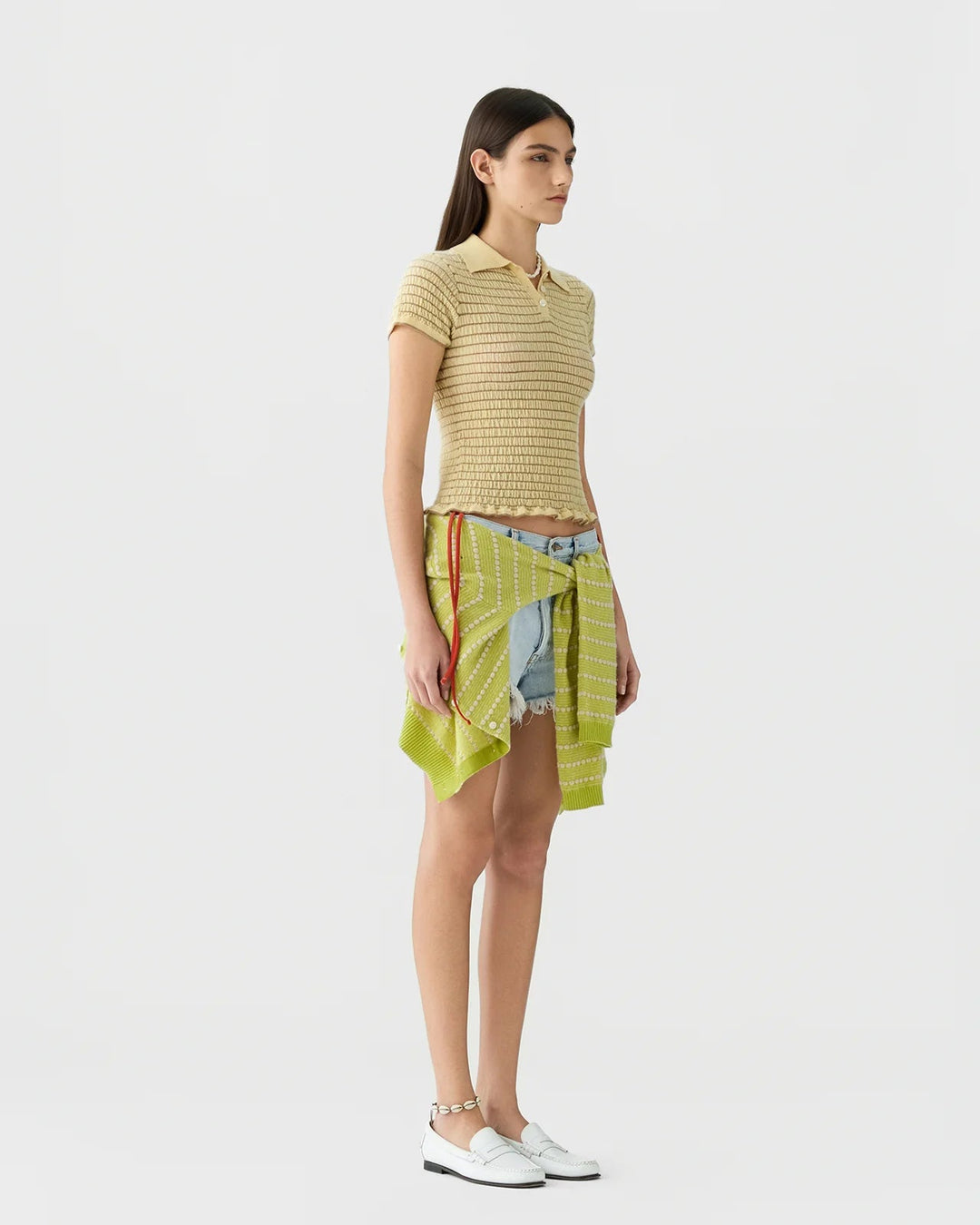 Smocked Shrunken Polo in Butter/ Camel - obligato