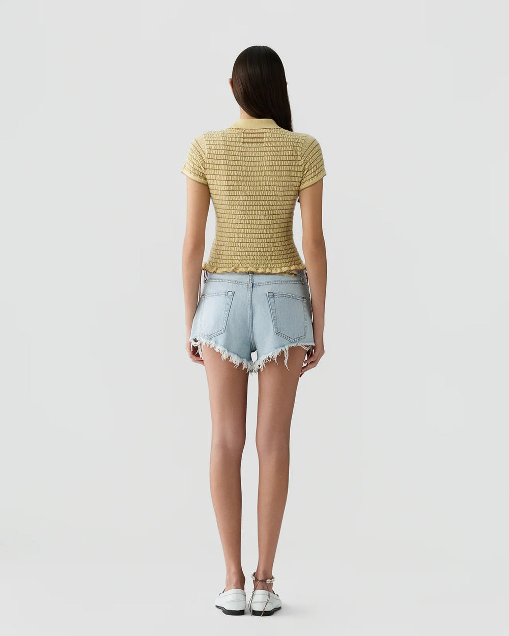 Smocked Shrunken Polo in Butter/ Camel - obligato
