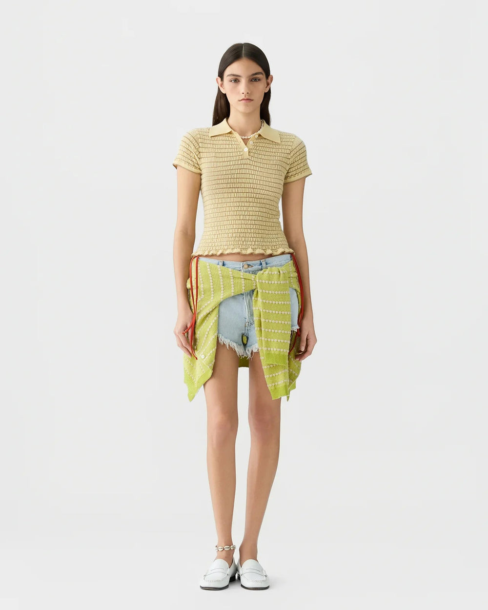 Smocked Shrunken Polo in Butter/ Camel - obligato