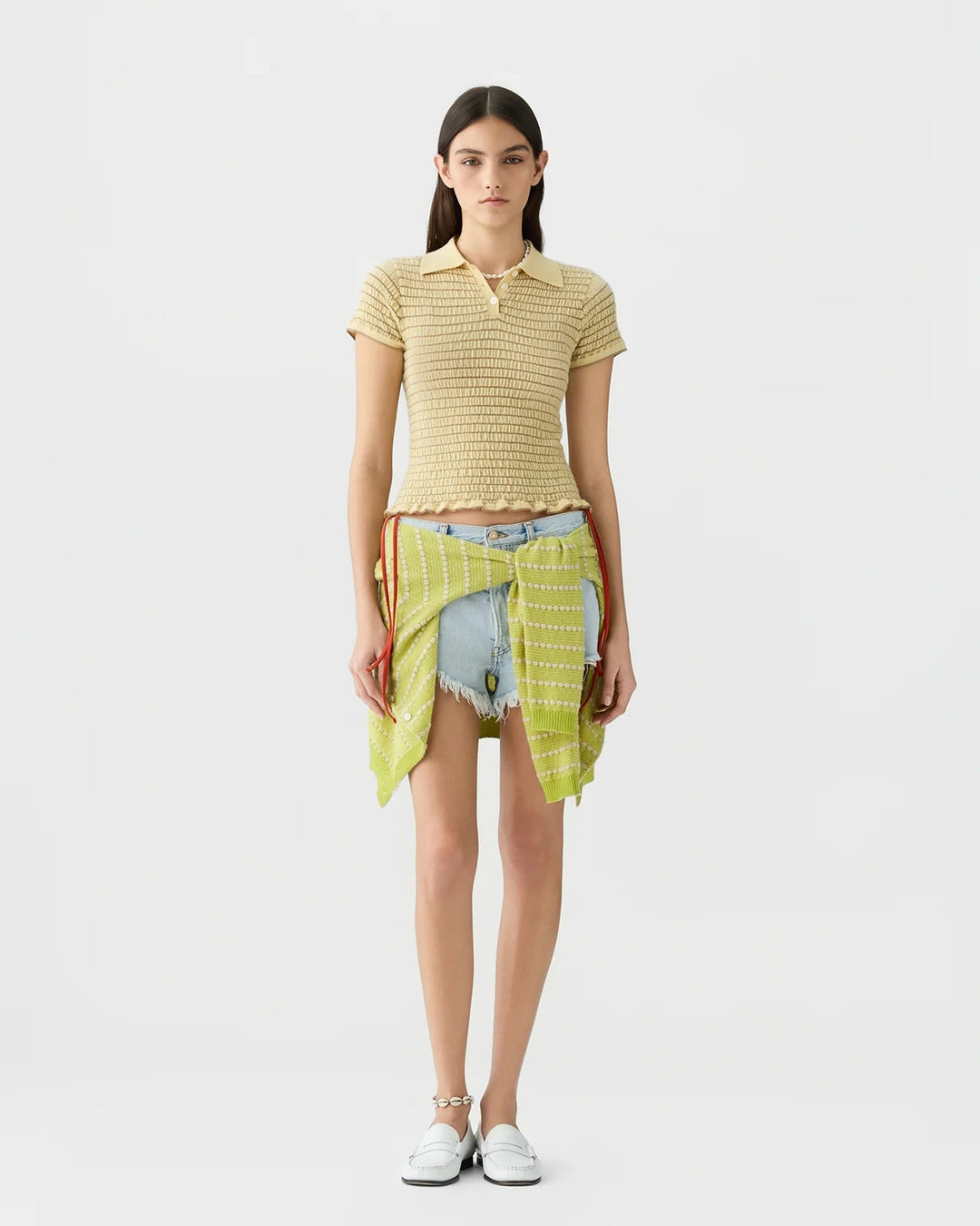 Smocked Shrunken Polo in Butter/ Camel - obligato