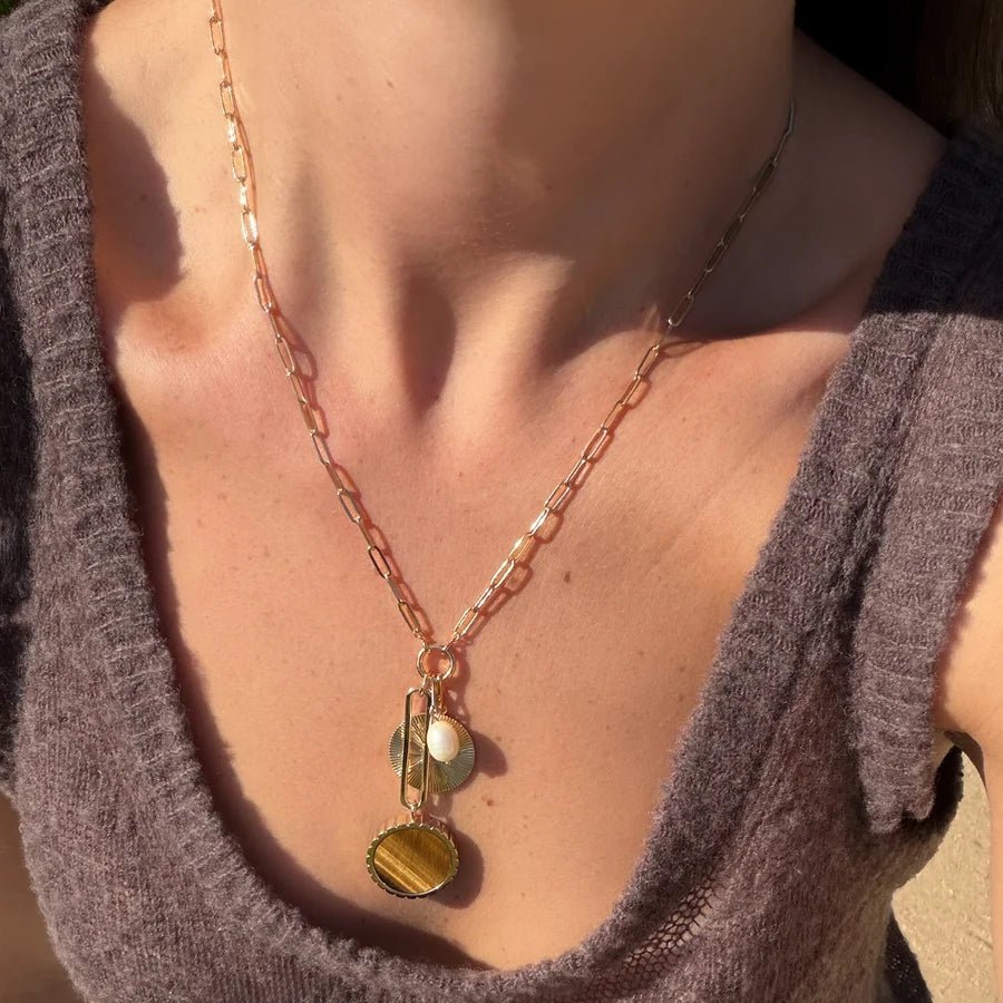 Solario Sundial Tiger's Eye Necklace - obligato