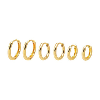 Solid Rounded Huggie Earring Combo Set: Gold - obligato