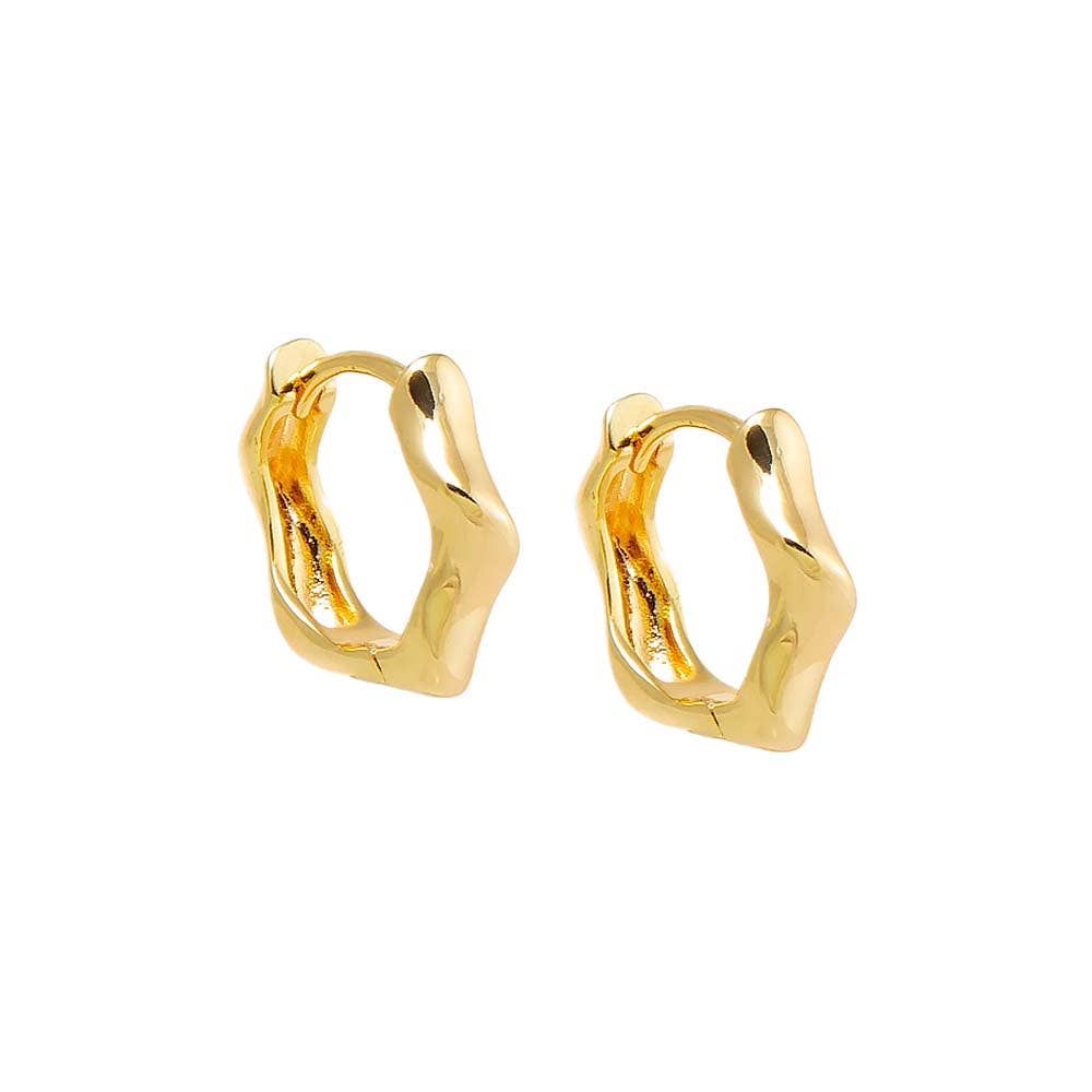 Solid Twisted Shape Huggie Earring: Gold - obligato