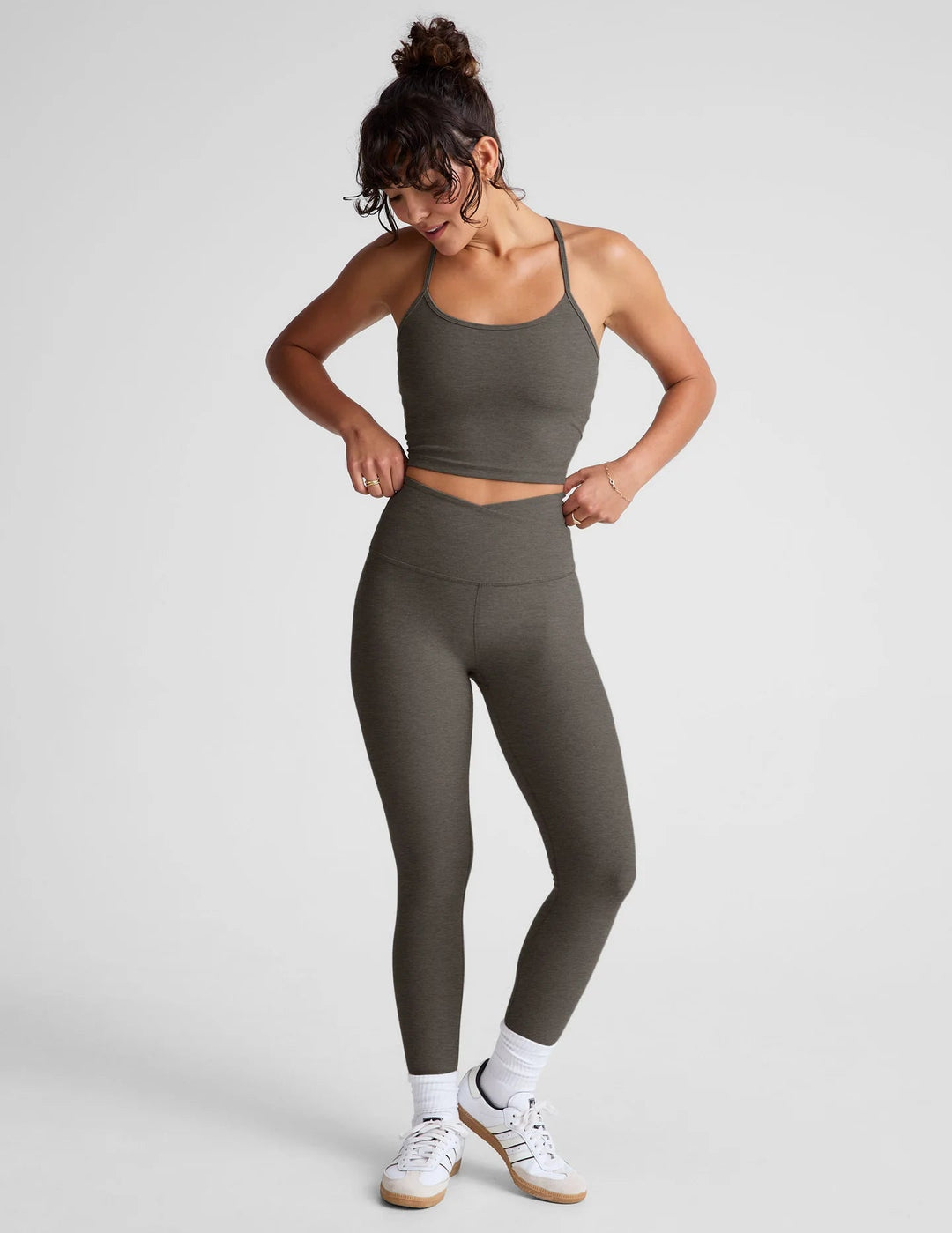 Spacedye Rcerback Cropped Tank in True Heather Gray - obligato
