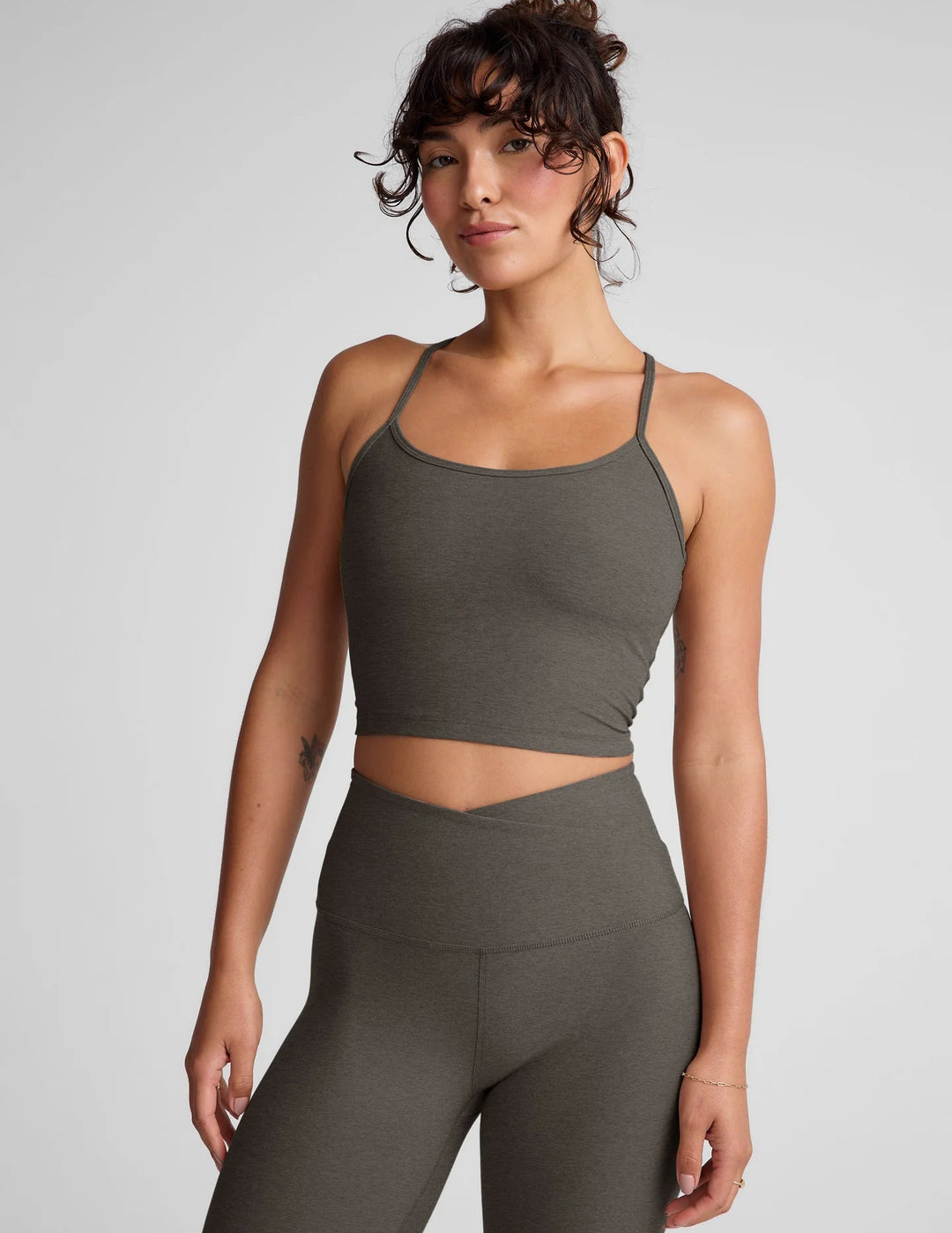 Spacedye Rcerback Cropped Tank in True Heather Gray - obligato