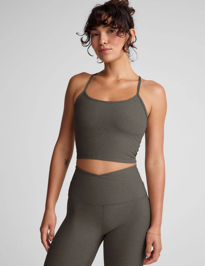 Spacedye Rcerback Cropped Tank in True Heather Gray - obligato
