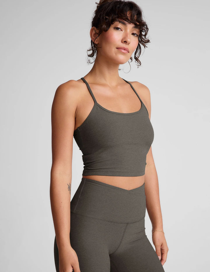 Spacedye Rcerback Cropped Tank in True Heather Gray - obligato