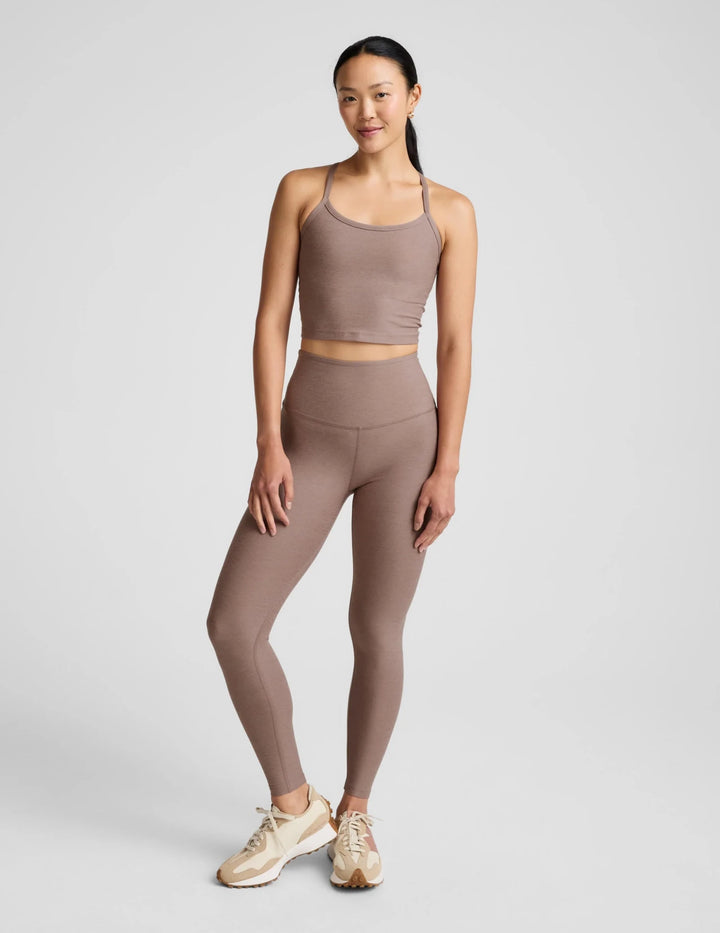 Spacedye™ Slim Racerback Cropped Tank in Rosey Taupe Heather - obligato