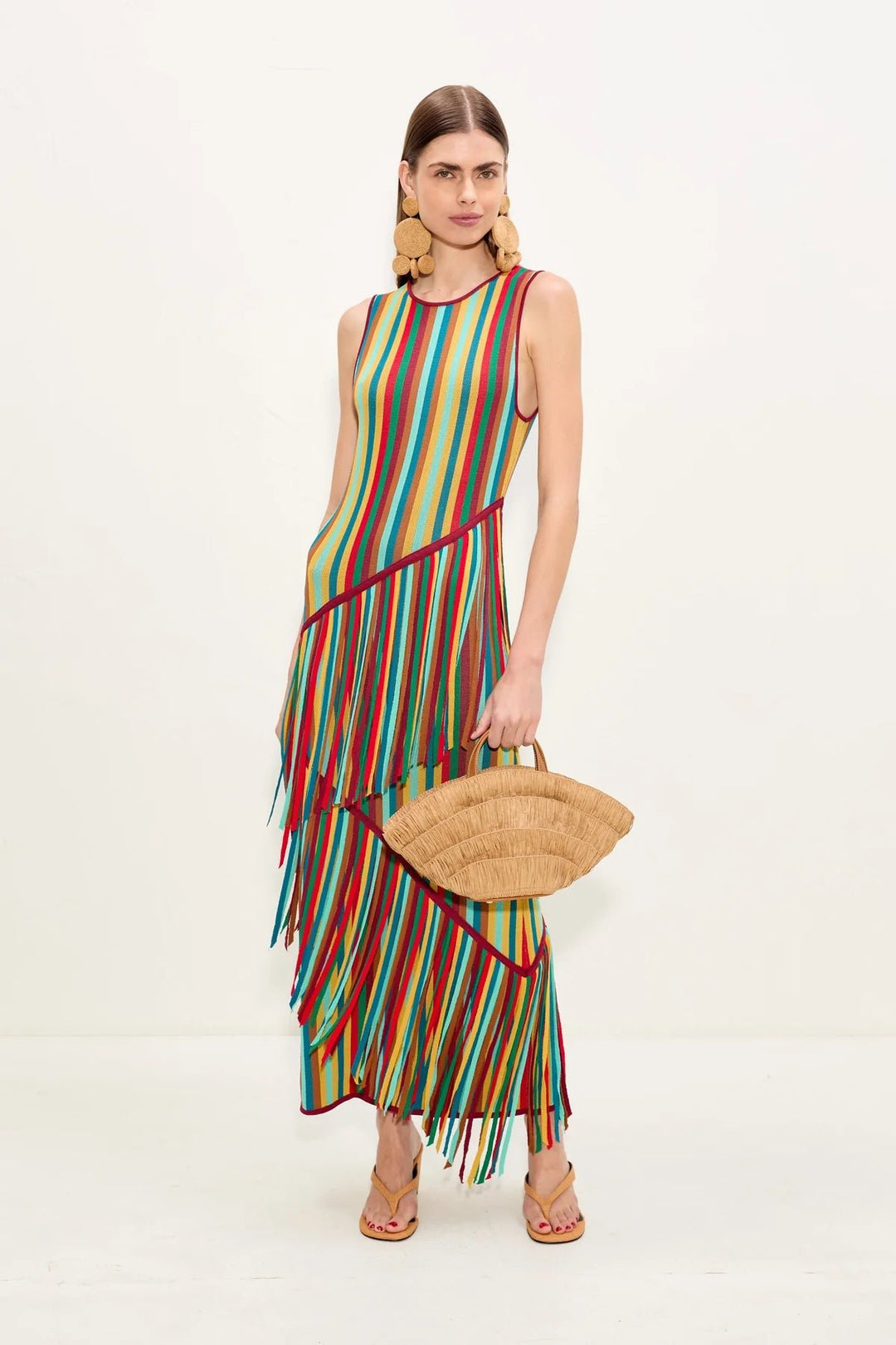 Spiral knit dress in vibrant multi stripe - obligato
