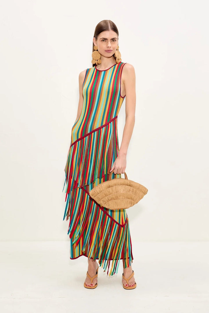 Spiral knit dress in vibrant multi stripe - obligato