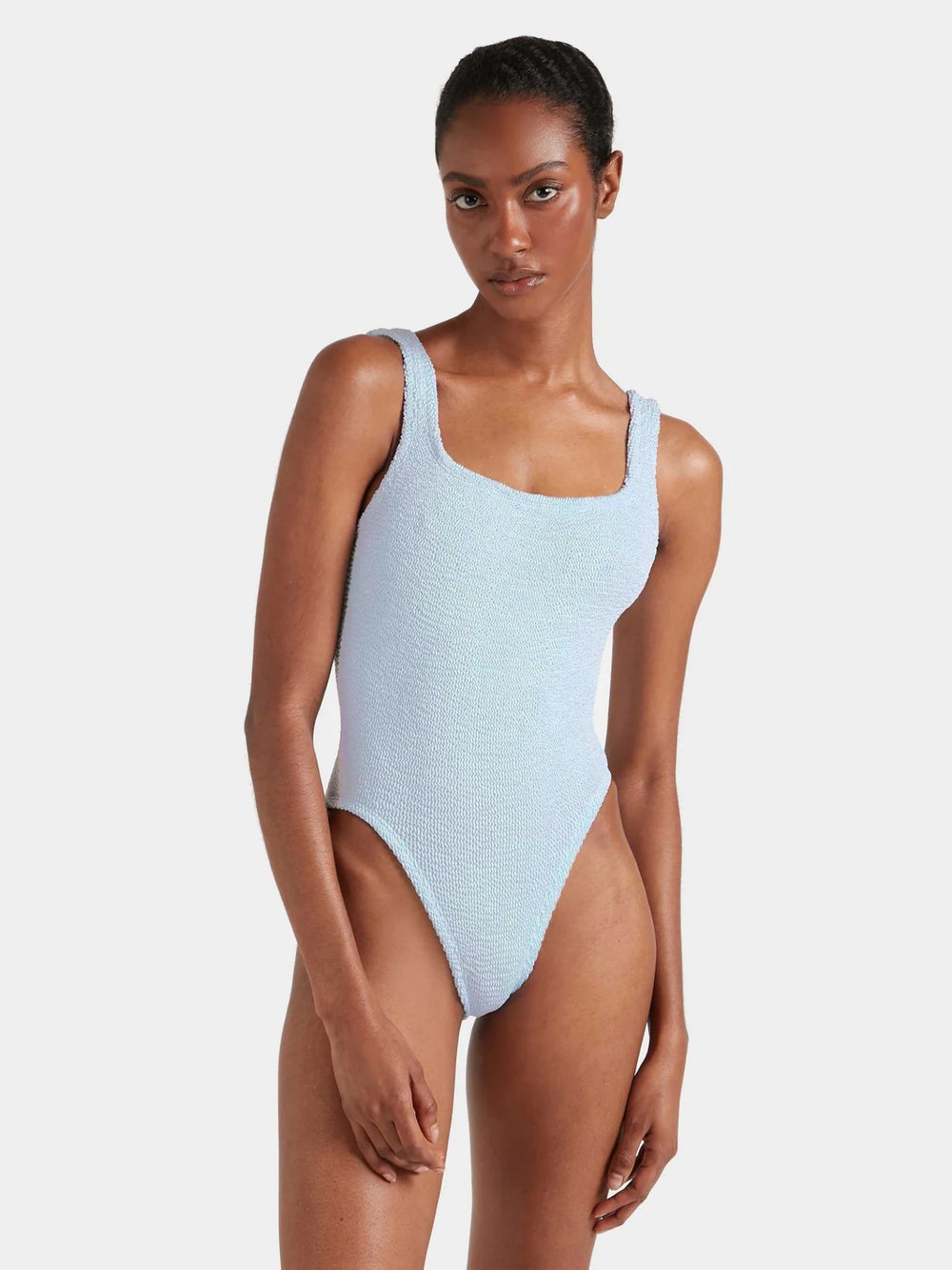 Square Neck One Piece in Metallic Blue - obligato