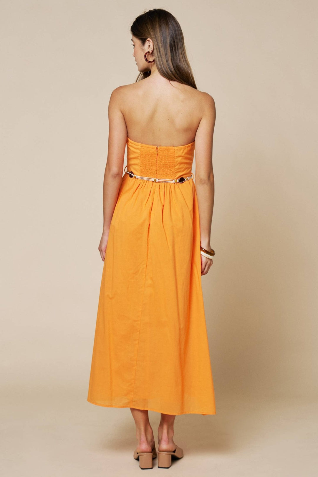Strapless Maxi Dress W/Beaded Macrame Belt : Orange / L - obligato