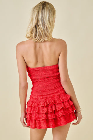 Strapless Smocked Ruffle Detail Romper Dress - obligato