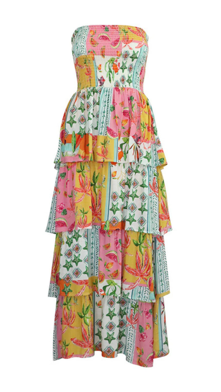 Strapless Tier Maxi Dress - French Pink - obligato