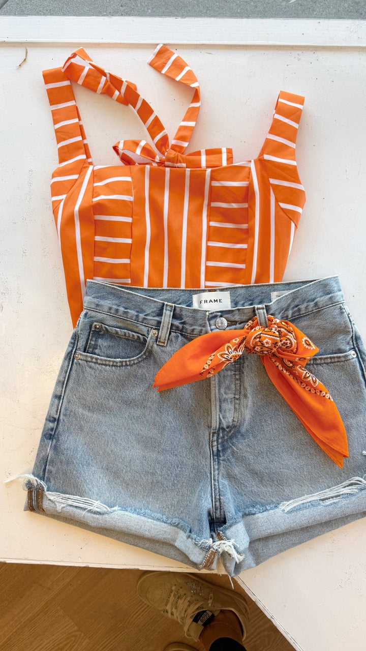 Stripe Crop Top &amp; Ruffle Mini Skirt Set - obligato