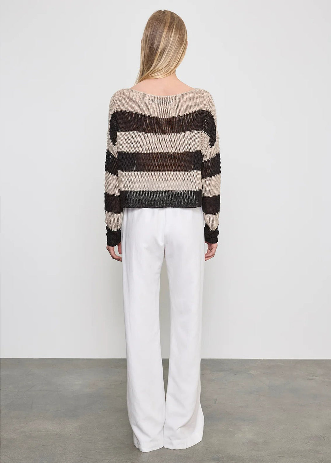 Stripe Linen Bateau Sweater in Black and Oatmeal - obligato