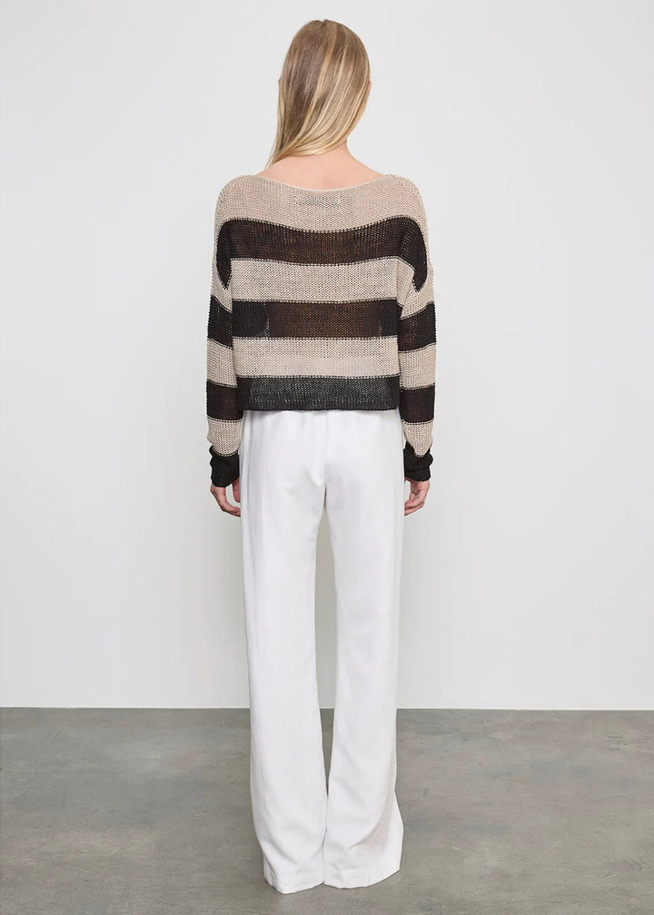 Stripe Linen Bateau Sweater in Black and Oatmeal - obligato