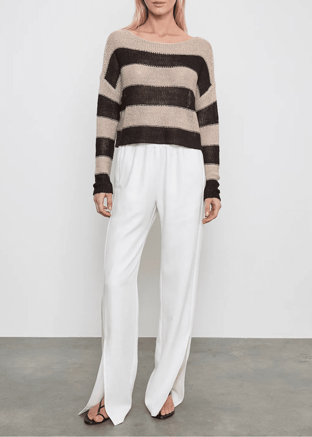 Stripe Linen Bateau Sweater in Black and Oatmeal - obligato