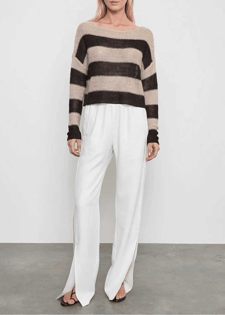 Stripe Linen Bateau Sweater in Black and Oatmeal - obligato
