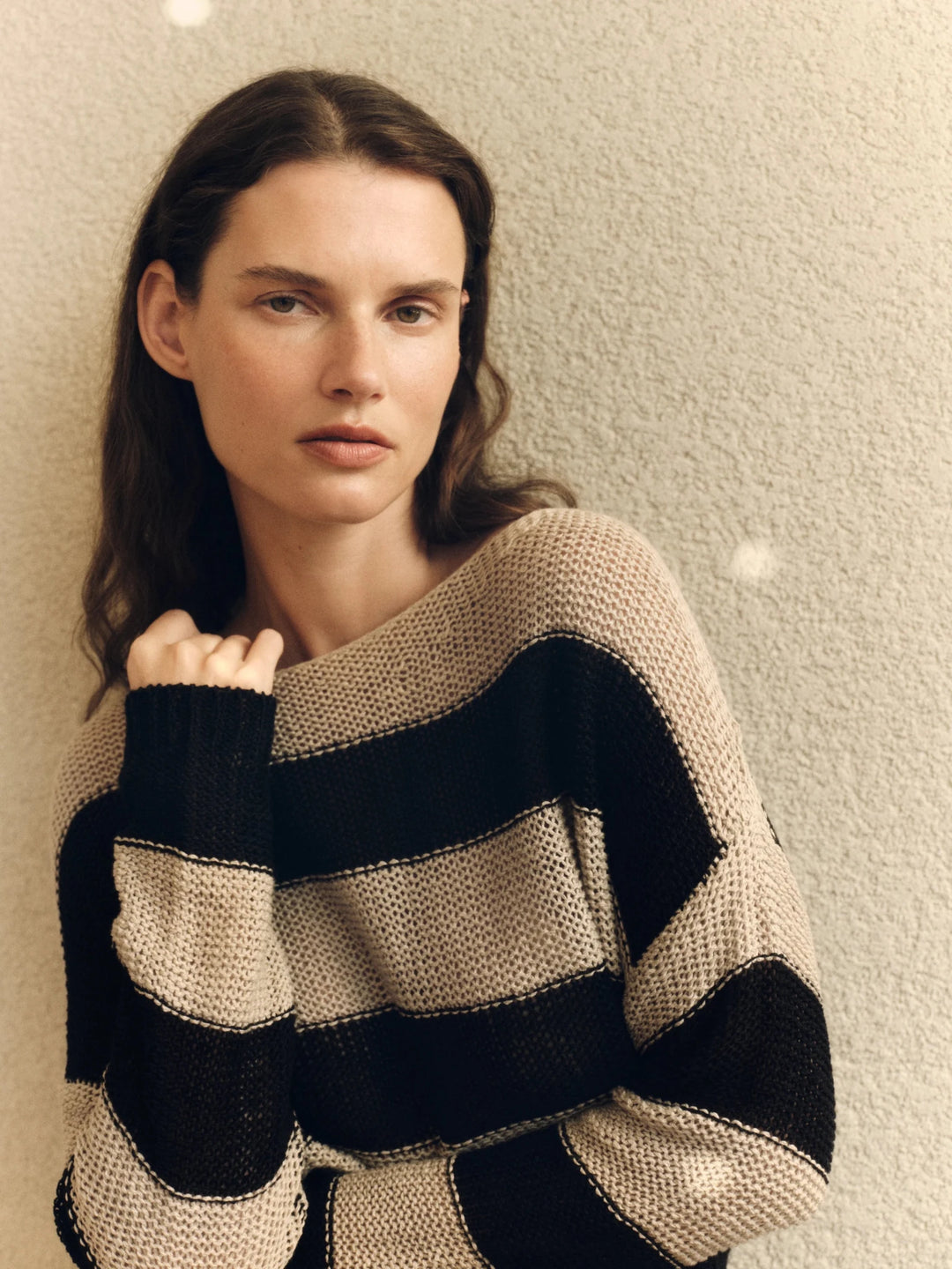 Stripe Linen Bateau Sweater in Black and Oatmeal - obligato