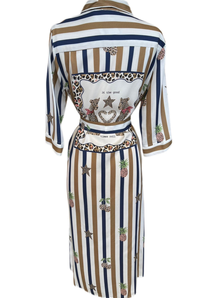 Striped Pineapple Shirt Dress - obligato
