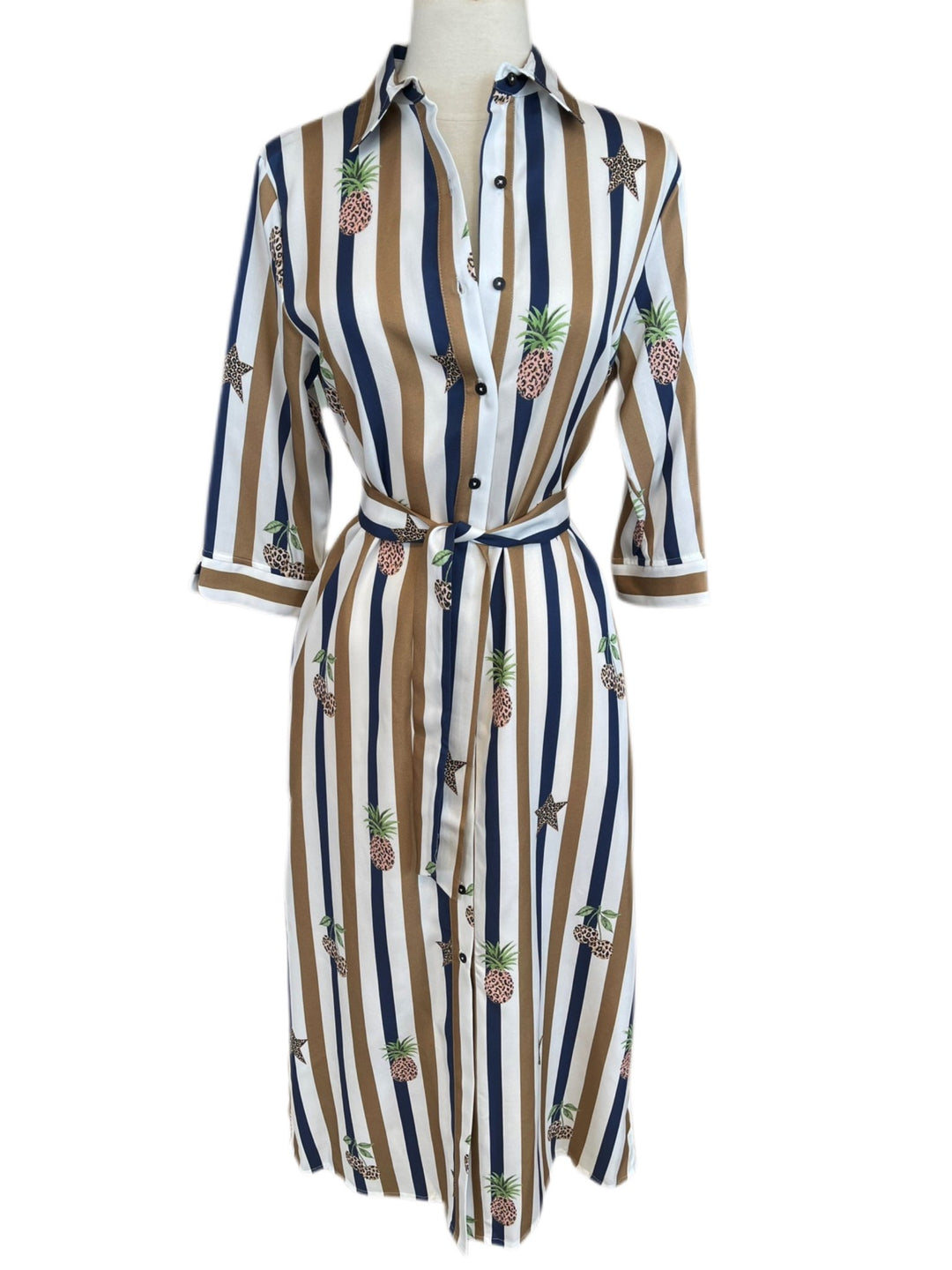 Striped Pineapple Shirt Dress - obligato