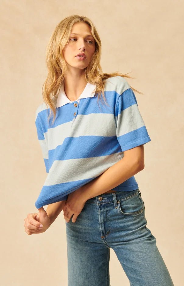 Striped Polo Shirt in Blue Belle - obligato