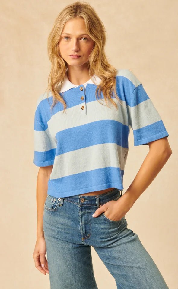 Striped Polo Shirt in Blue Belle - obligato