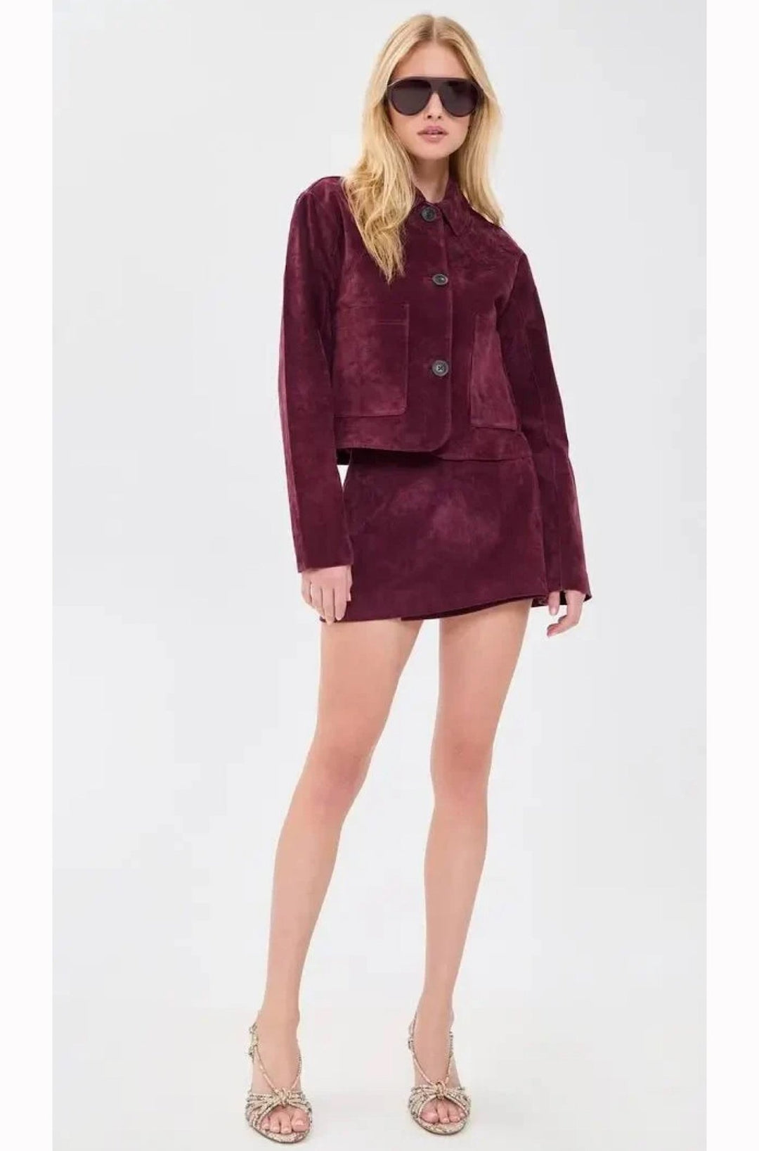 Suede Cropped Blazer in Wine O'Clock - obligato