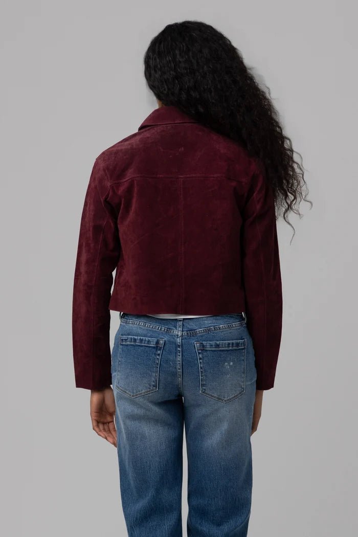Suede Cropped Blazer in Wine O&