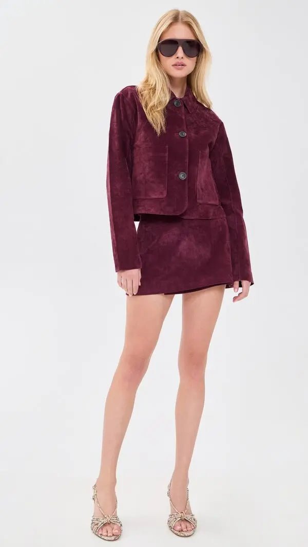 Suede Cropped Blazer in Wine O&
