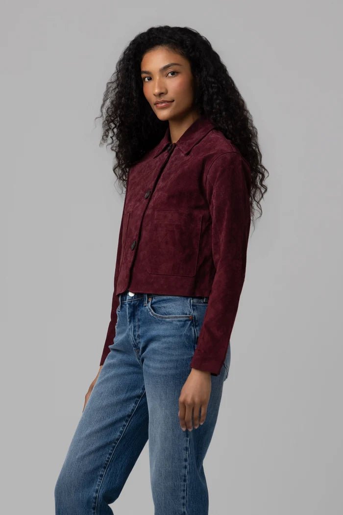 Suede Cropped Blazer in Wine O&
