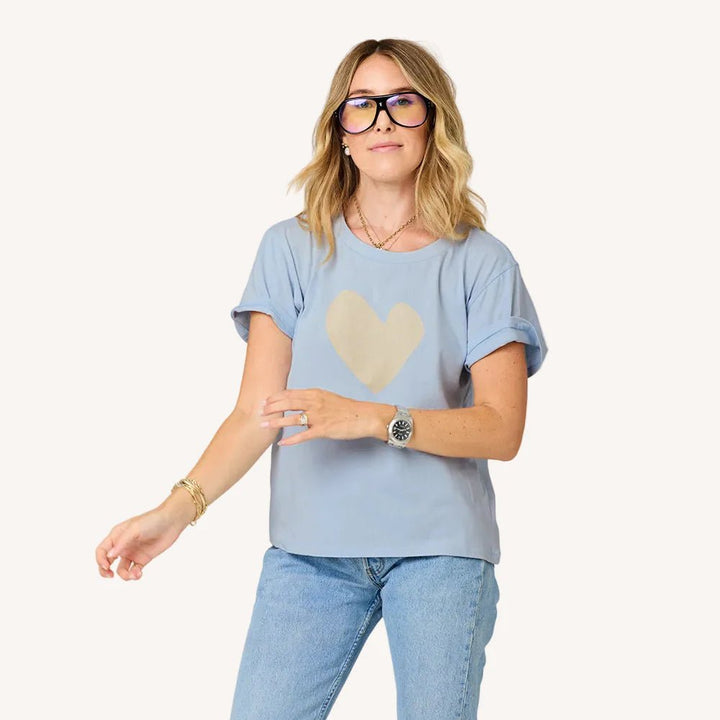 Suke Imperfect Heart Tee in French Blue Latte - obligato