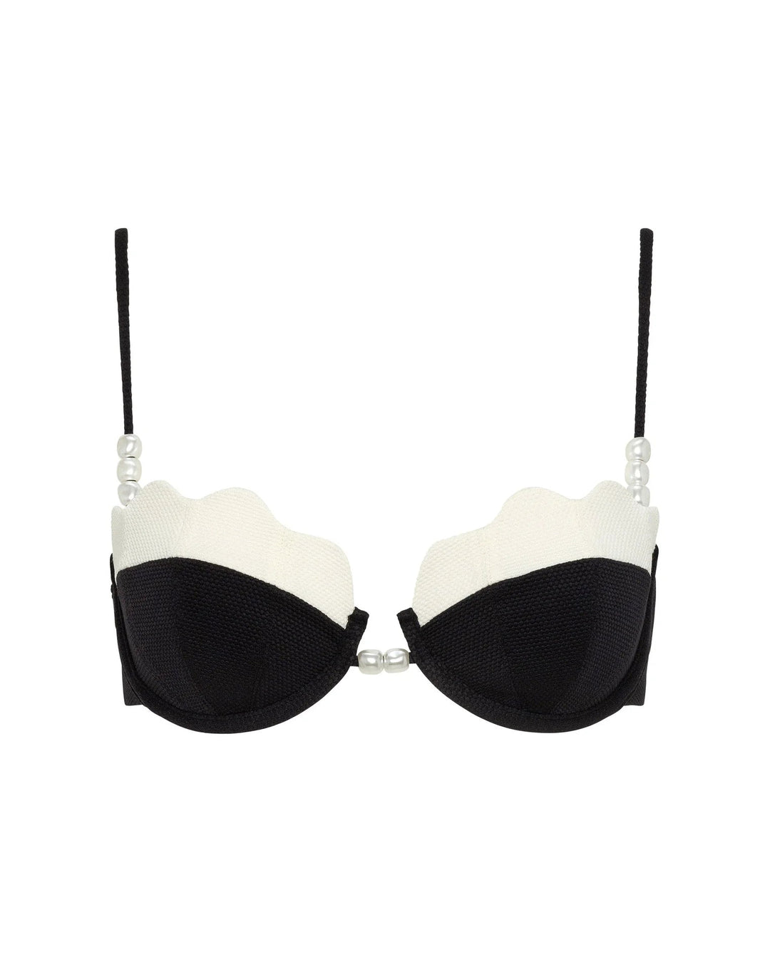 Sunrise Shell Bikini Top in Black - Cream - obligato