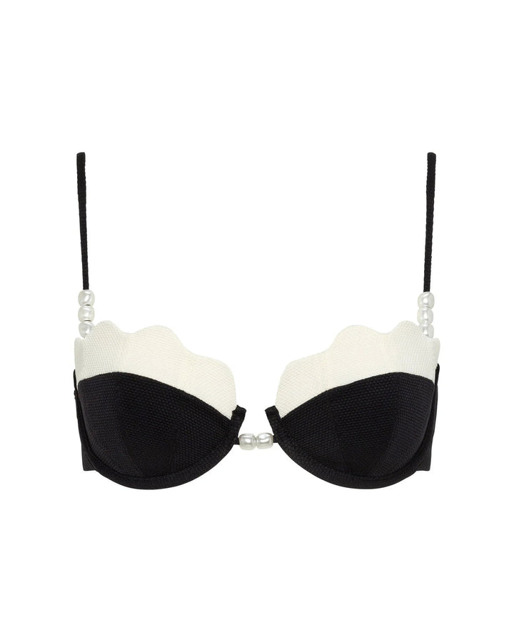 Sunrise Shell Bikini Top in Black - Cream - obligato