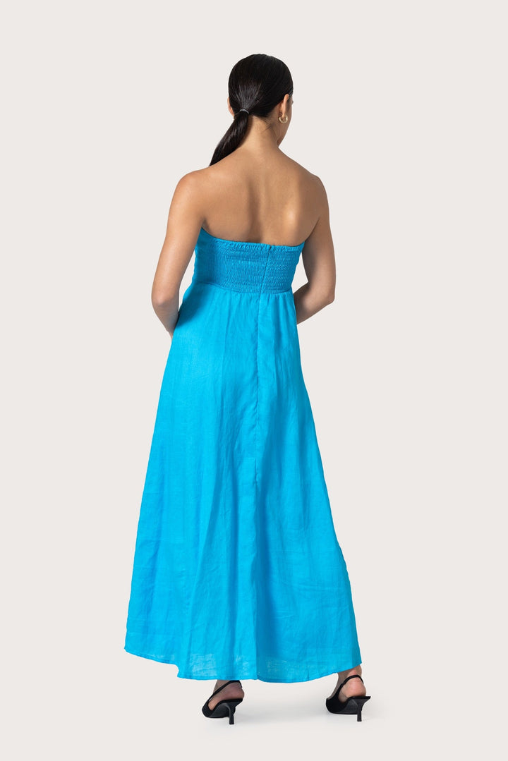 Talia Linen Maxi Dress in Caribbean Blue - obligato