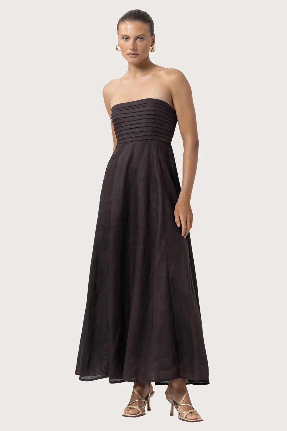 Talia Linen Maxi Dress in Coffee - obligato