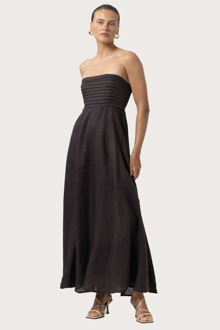 Talia Linen Maxi Dress in Coffee - obligato