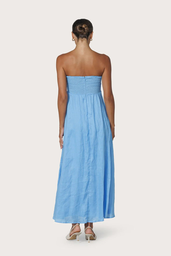 Talia Pintuck Linen Maxi Dress - Neu Bleu - obligato