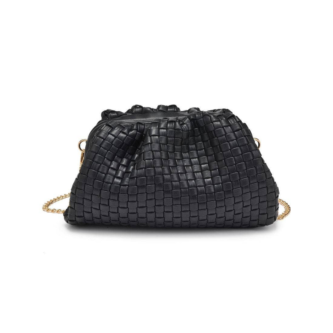 Tate Woven Frame Clutch: Black - obligato