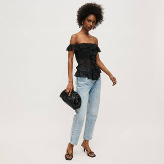 Tate Woven Frame Clutch: Black - obligato
