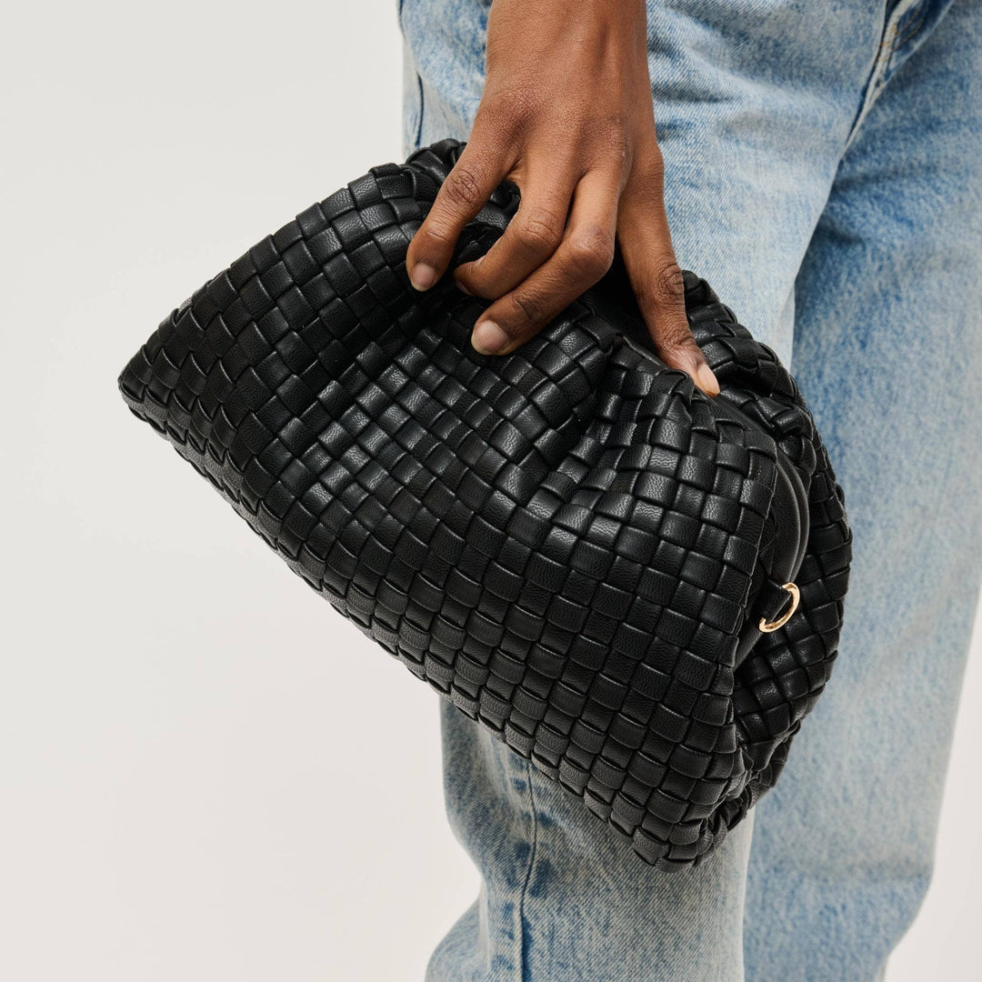 Tate Woven Frame Clutch: Black - obligato