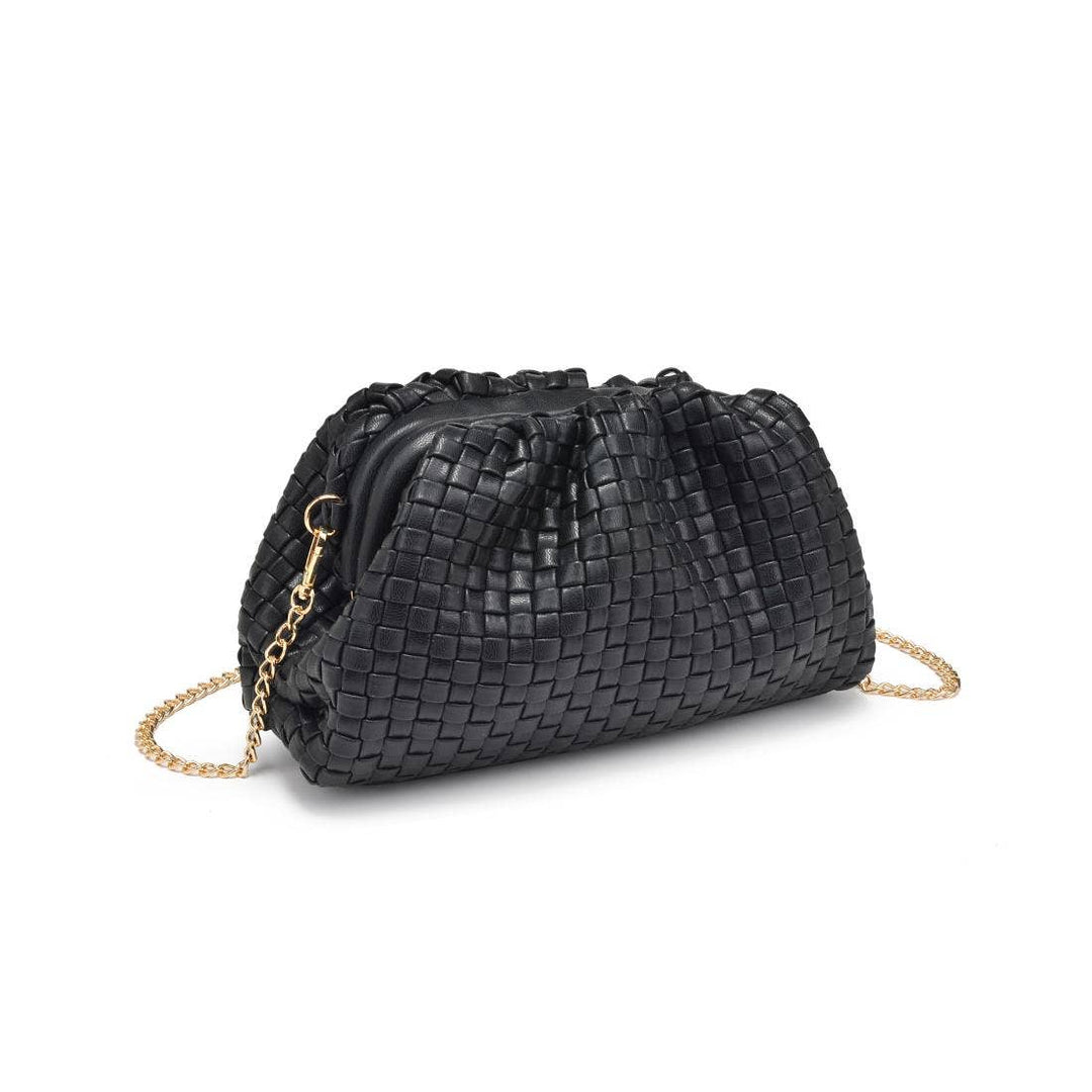 Tate Woven Frame Clutch: Black - obligato