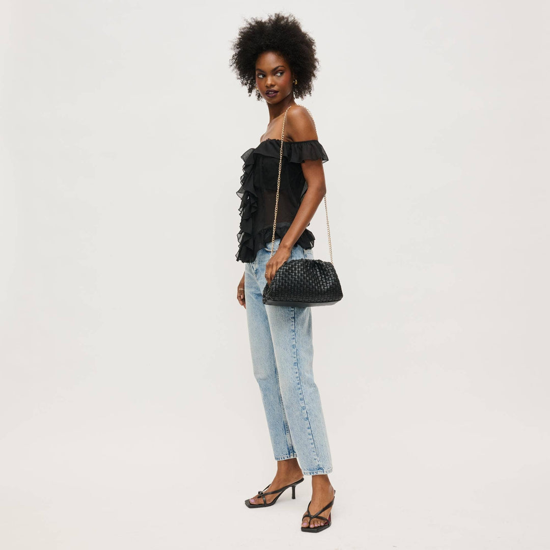 Tate Woven Frame Clutch: Black - obligato