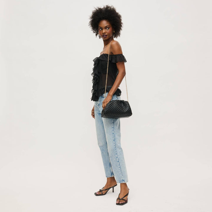 Tate Woven Frame Clutch: Black - obligato