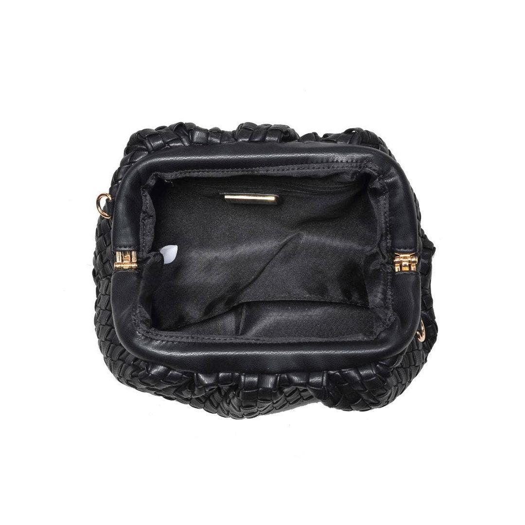 Tate Woven Frame Clutch: Black - obligato
