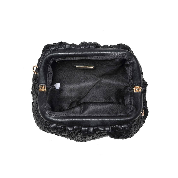 Tate Woven Frame Clutch: Black - obligato