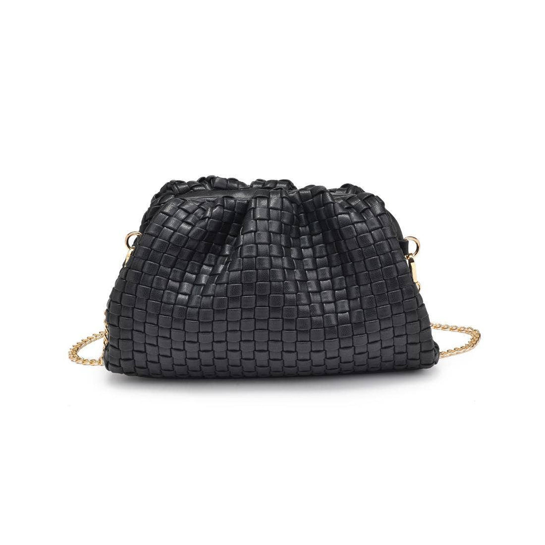 Tate Woven Frame Clutch: Black - obligato