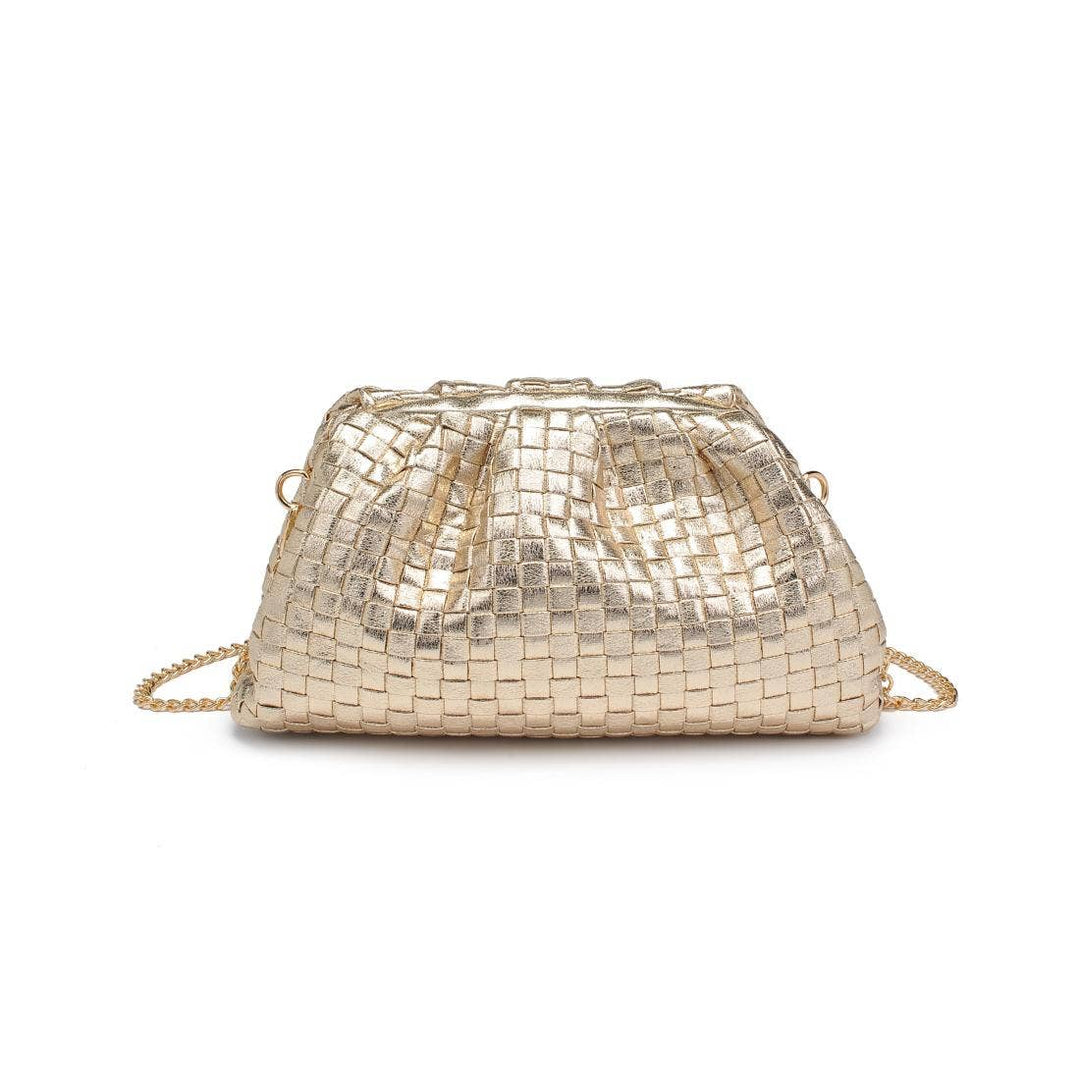 Tate Woven Frame Clutch: Gold - obligato